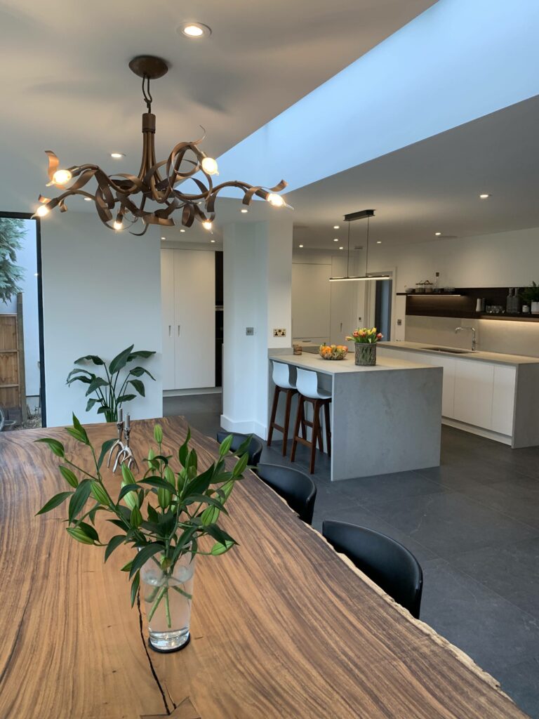 Modern kitchen in Esher view from table