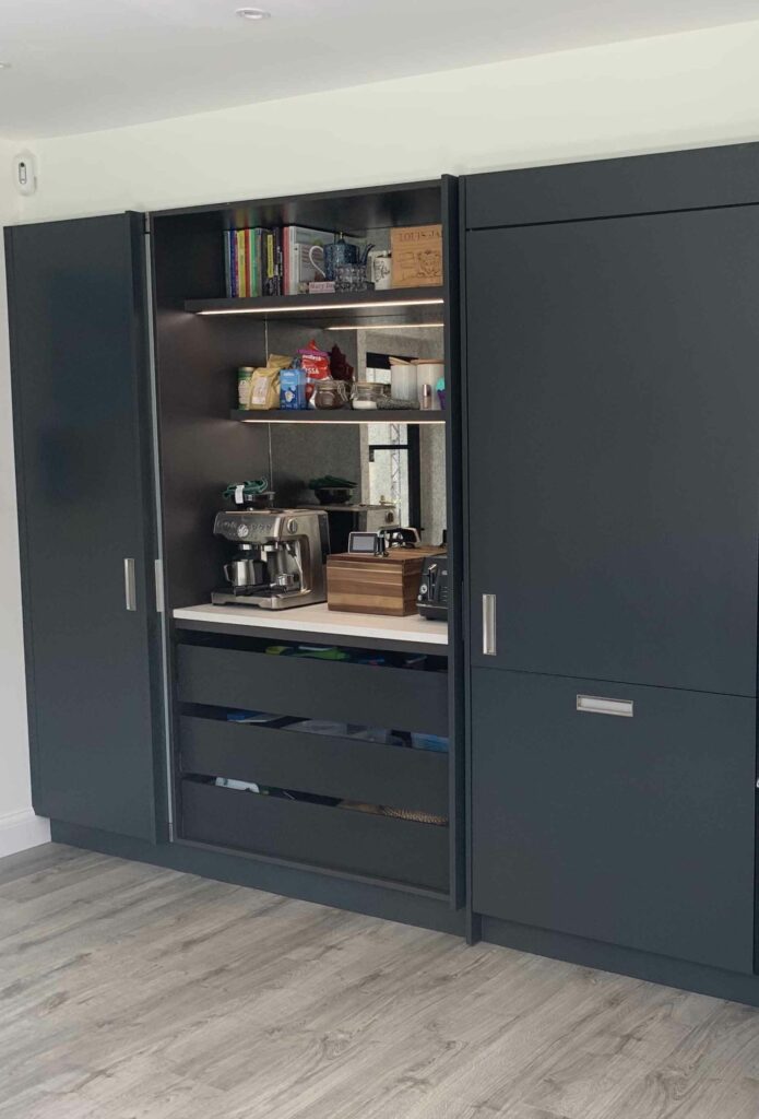 Italian Kitchen Esher View of Open Pantry Cupboard